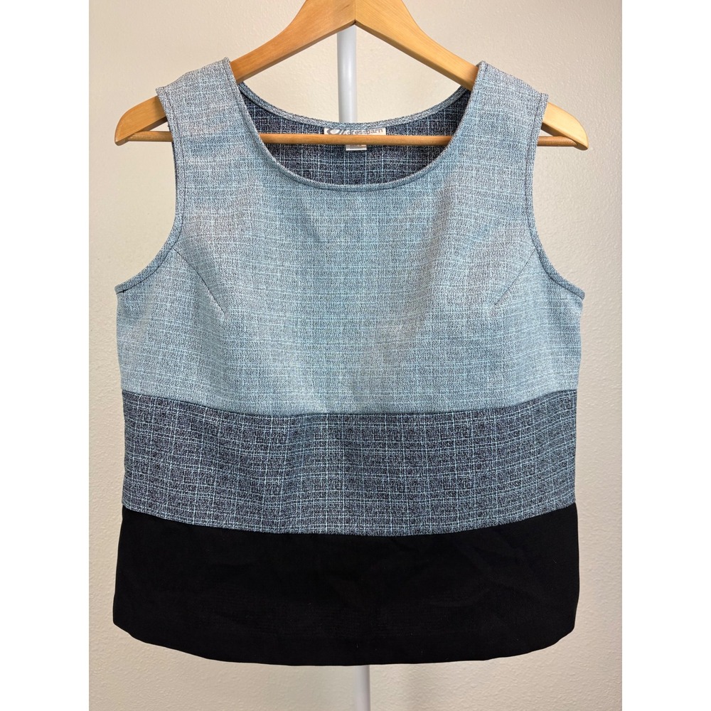 Dressbarn Womens Blue Black Colorblock Textured Sleeveless Shell Top Size 12